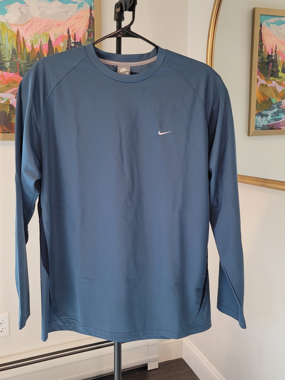 NIKE Long Sleeve Dri-FIT Crew Neck Shirt Slate Blue Men's Size XL
